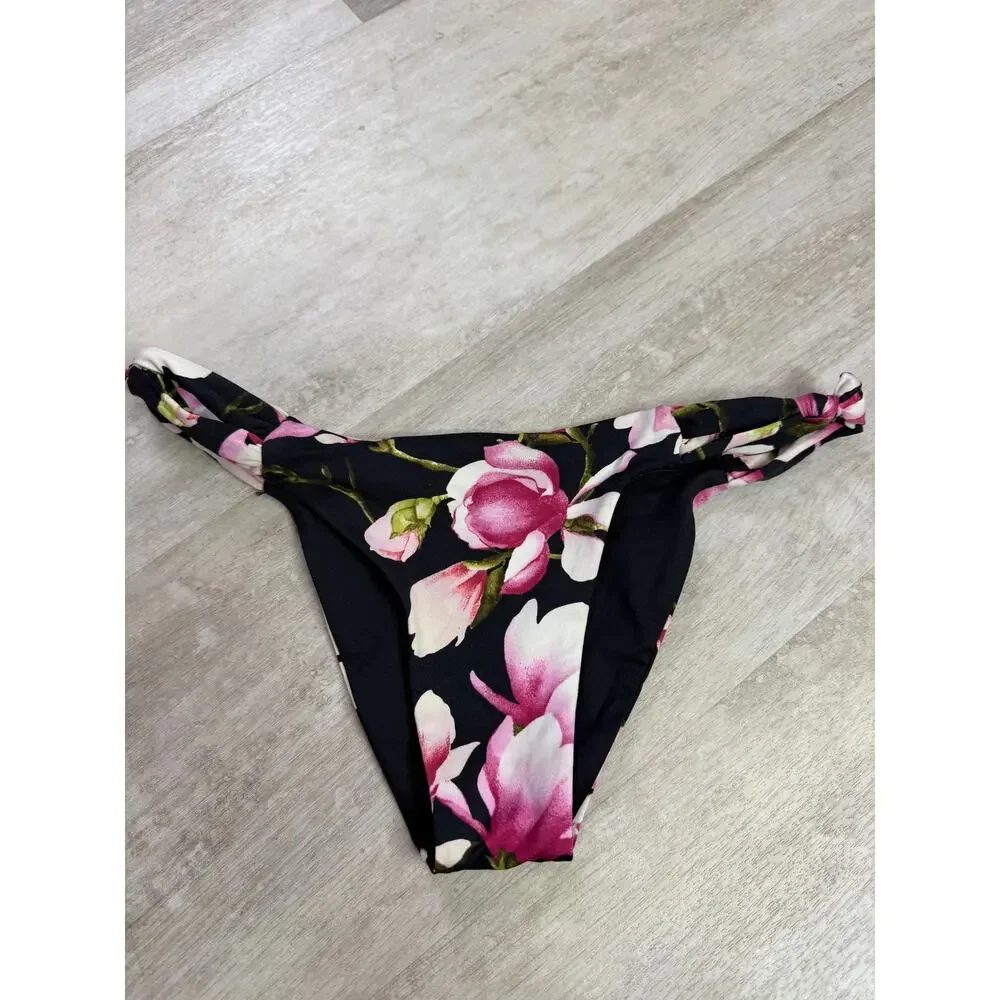 Frankie’s Bikinis Malibu Bikini Bottom in Black Lotus Size Small